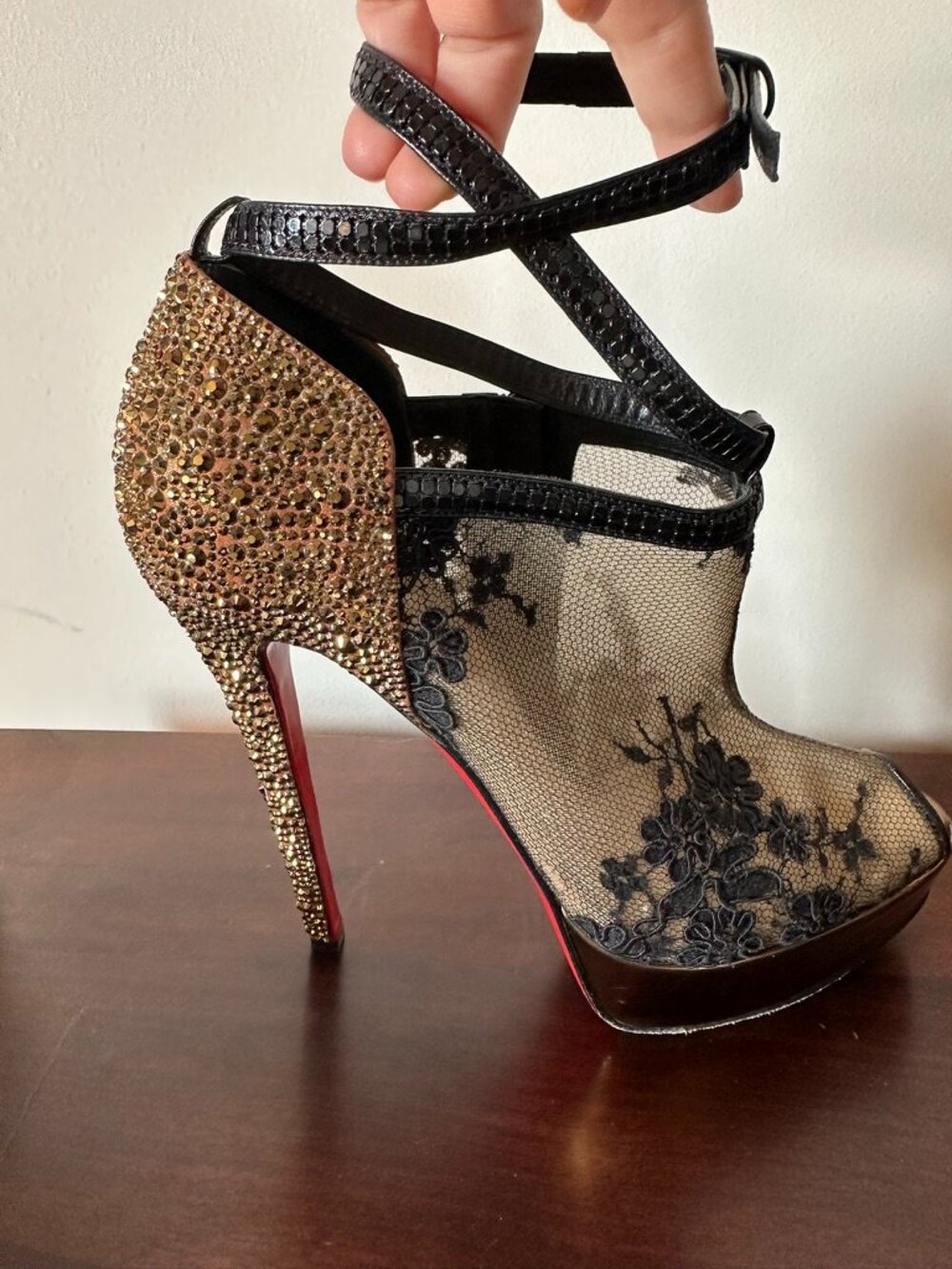 Christian Louboutin Bridget Strass Peep-Toe Booties